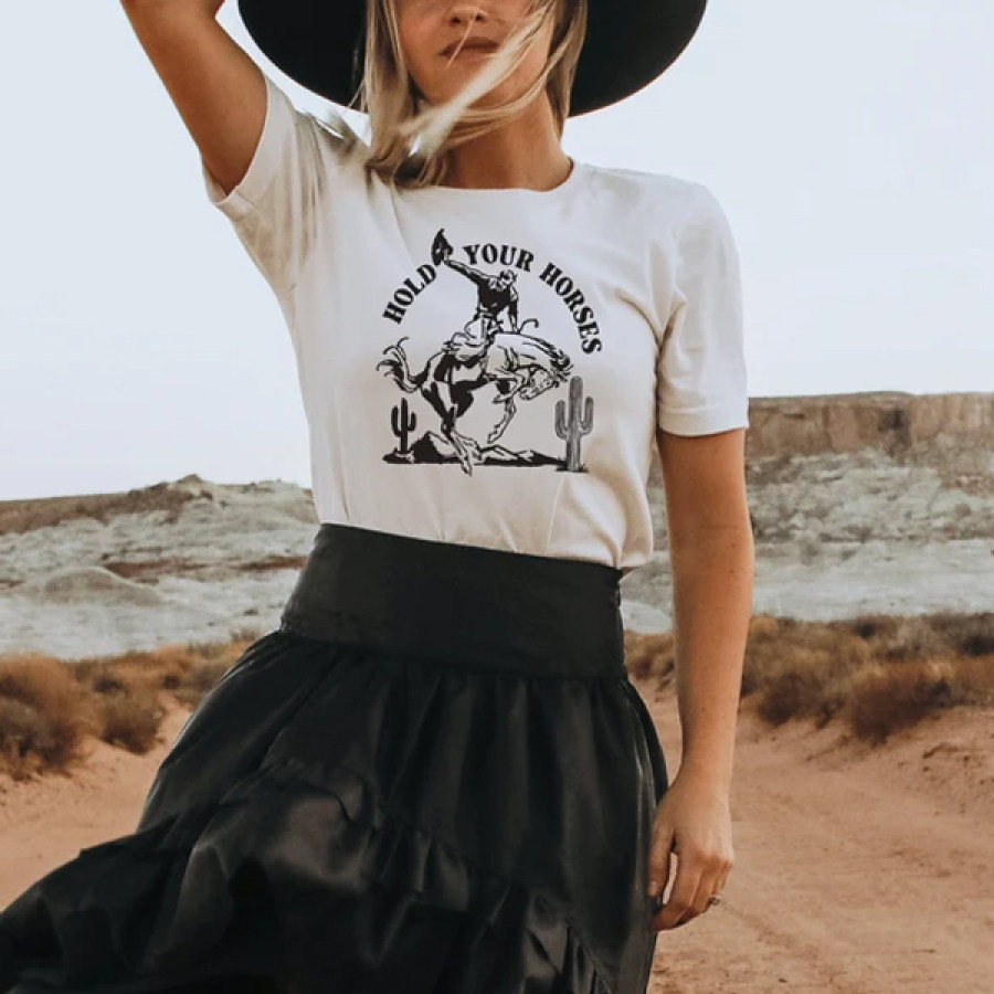 

Women Hold Your Horses Western Cowboygirl Vintage T Shirts