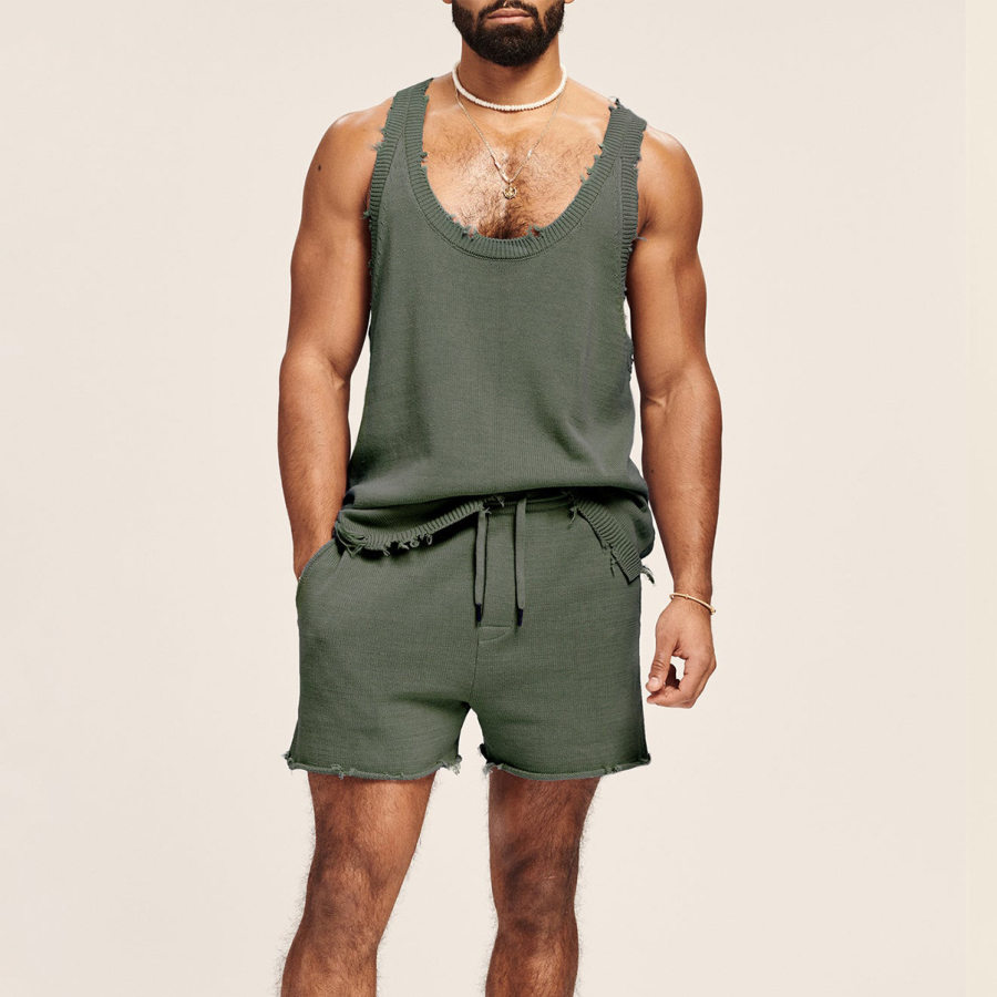 

Men's Knitted Holes Sleeveless Casual Sports Fashion Suit