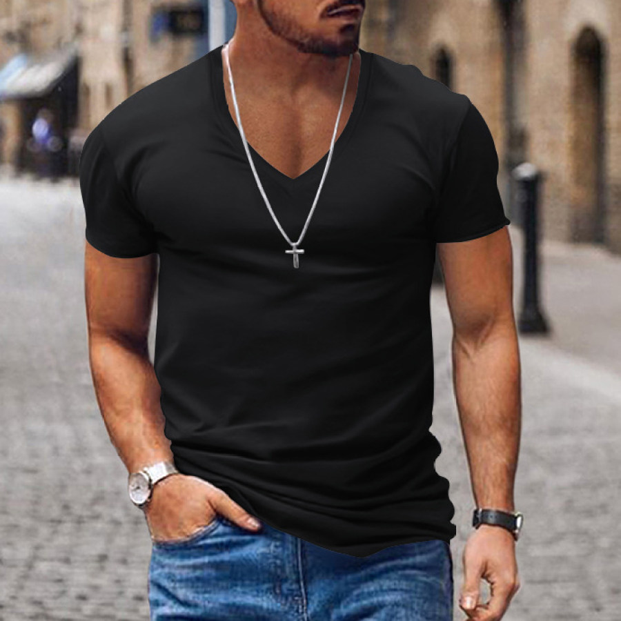 

Men's Casual V-neck Solid Color Short-sleeved T-shirt
