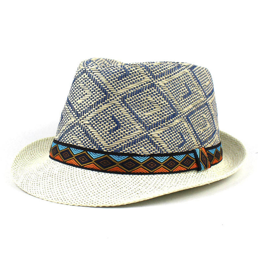 Men's Outdoor Vintage Grass Woven Plaid Hat