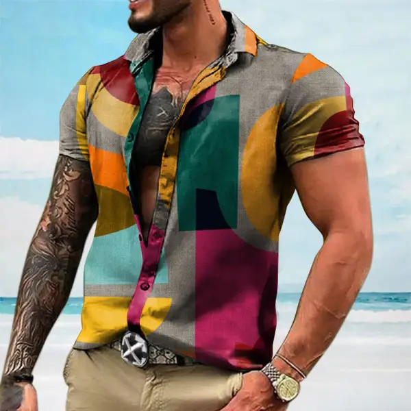 Men's Hawaiian Mid Century Kaleidoscope Print Short Sleeve Shirt - Honeylop.chimpone.com 