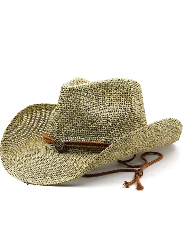 Old Stone Straw Cowboy Cowgirl Hat For Men Women Wide Brim Sun Western Style Hat - Cominbuy.com 