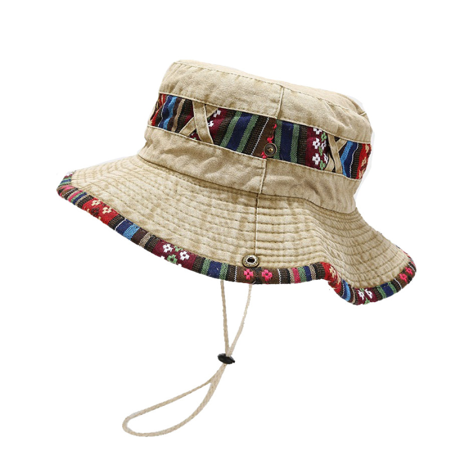 

Винтажная выстиранная шляпа-ведро с этническим узором в стиле пэчворк