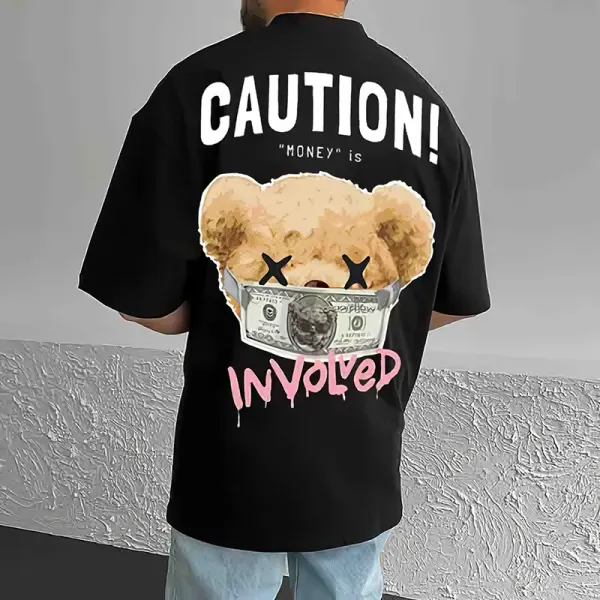 Bear Letter Printed Men's Loose T-shirt - Faciway.com 