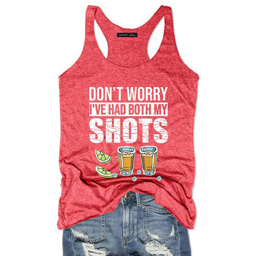 

Round Neck Casual Loose Letter Print Tank Top T-Shirt