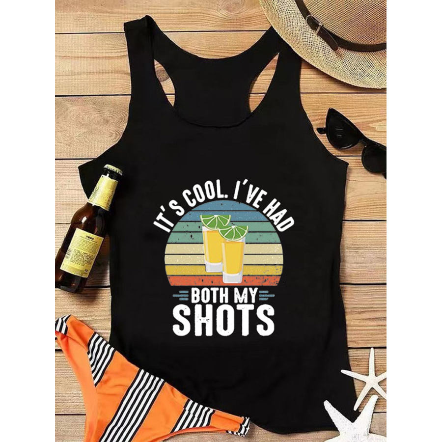 

Round Neck Casual Loose Letter Print Tank Top T-Shirt