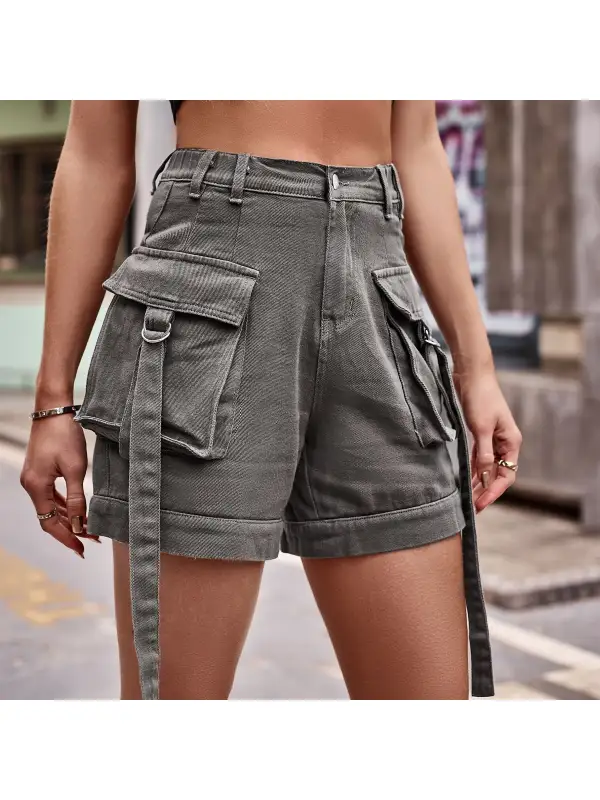 Denim Overalls Casual Pocket Shorts Elastic Waist Women - Cominbuy.com 
