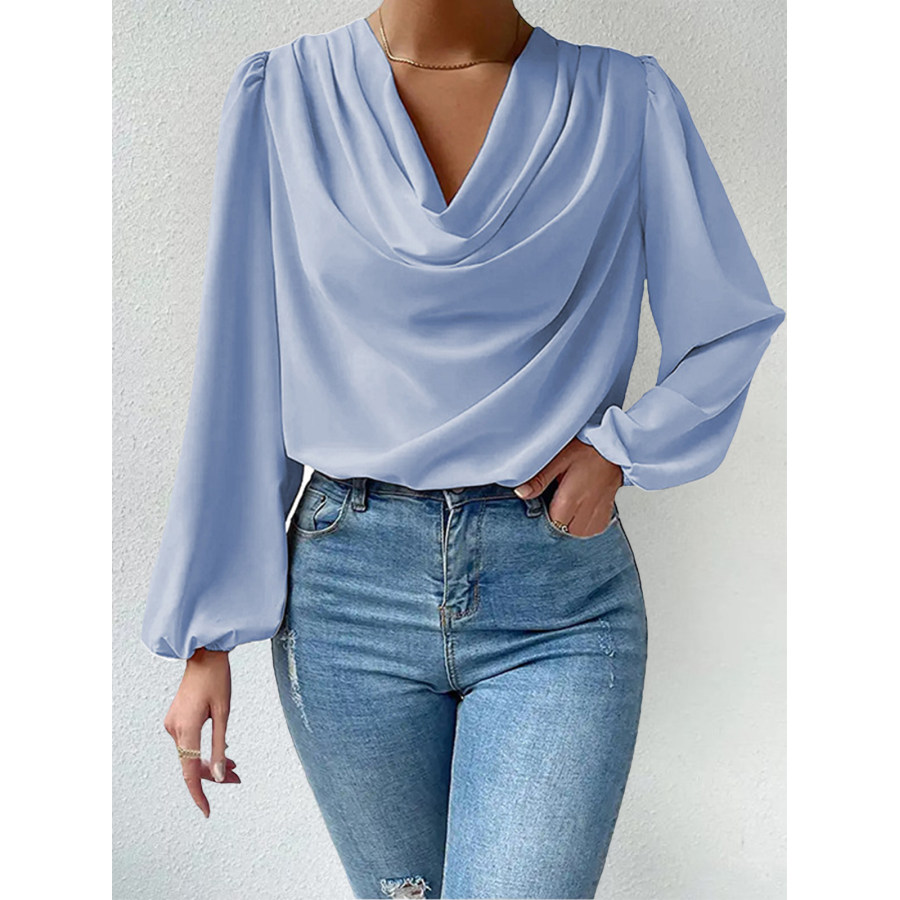 

Women's Vintage Solid Elegant Pleated Puff Sleeve Shirt