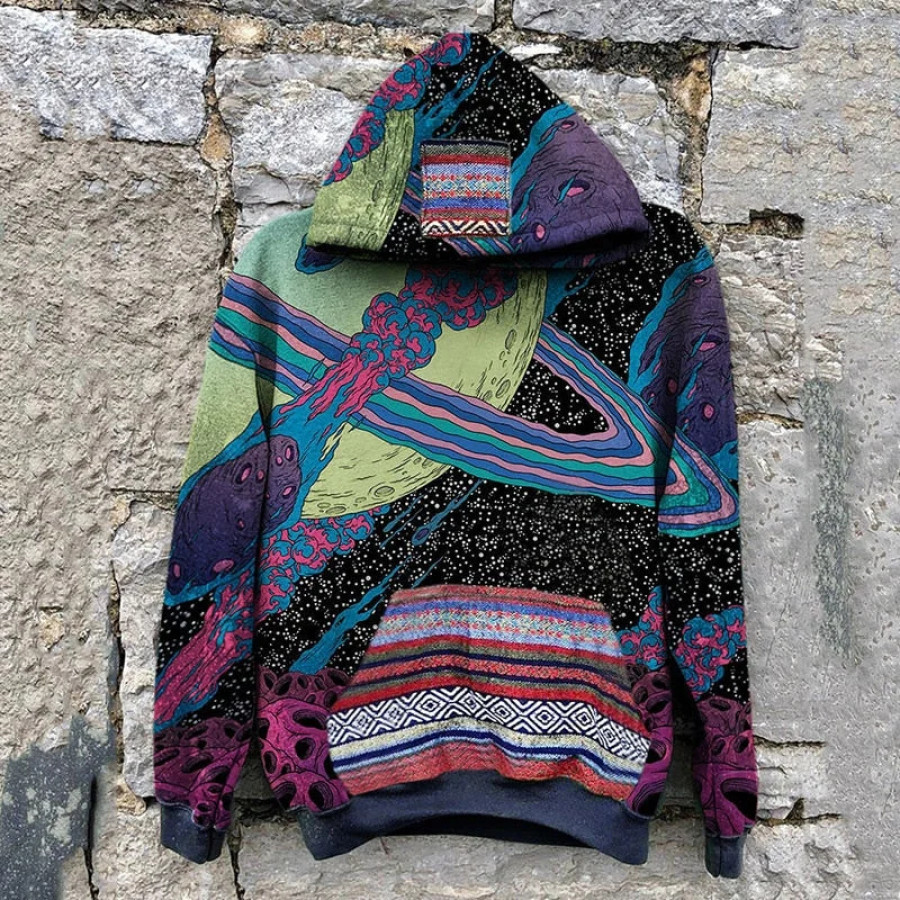 

Men's Retro Hooded Sweatshirt Vintage Milky Way Ethnic Pattern Autumn Winter Hoodies Streetwear