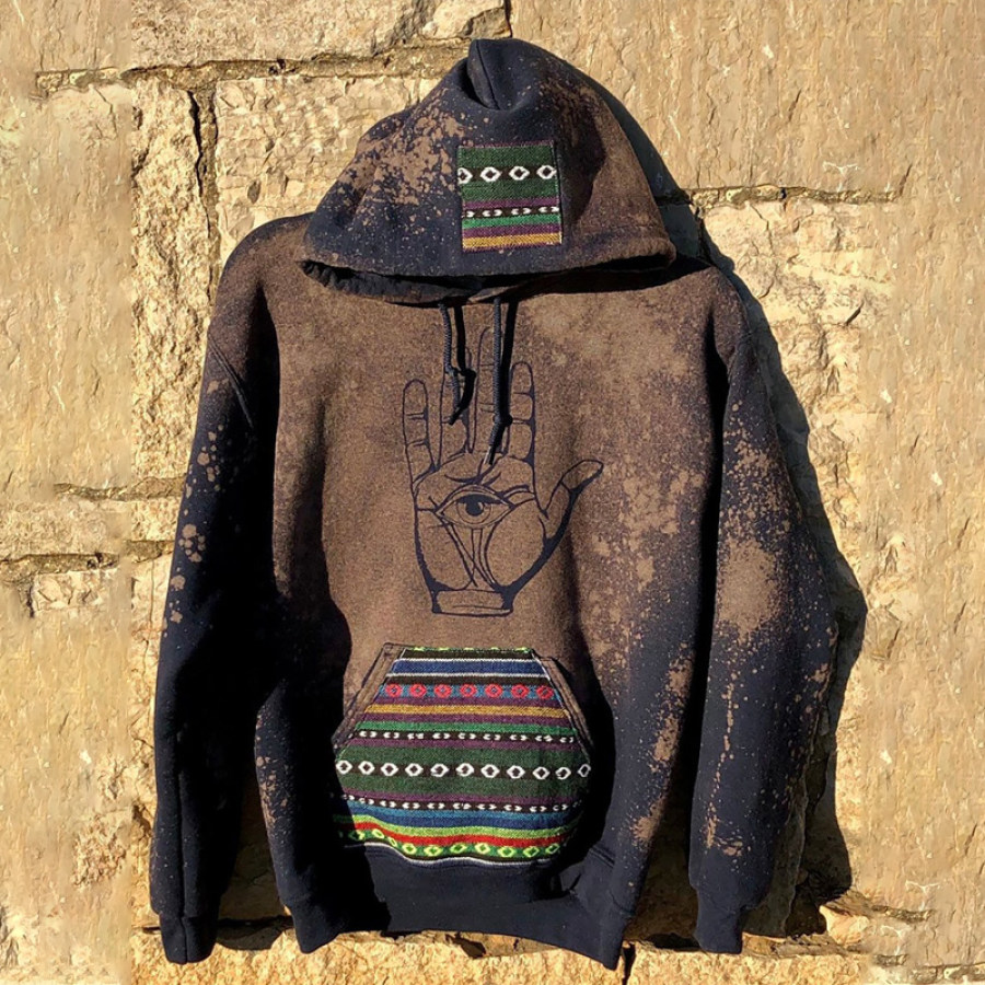 

Men's Retro Hooded Sweatshirt Vintage Eye On The Hand Ethnic Pattern Autumn Winter Hoodies Streetwear