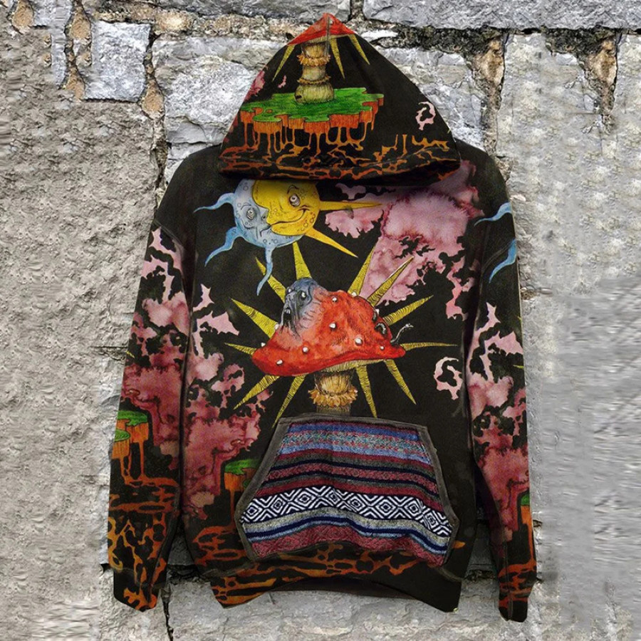 

Moletom Masculino Retrô Com Capuz Sun Jellyfish Padrão étnico Outono Inverno Moletons Streetwear