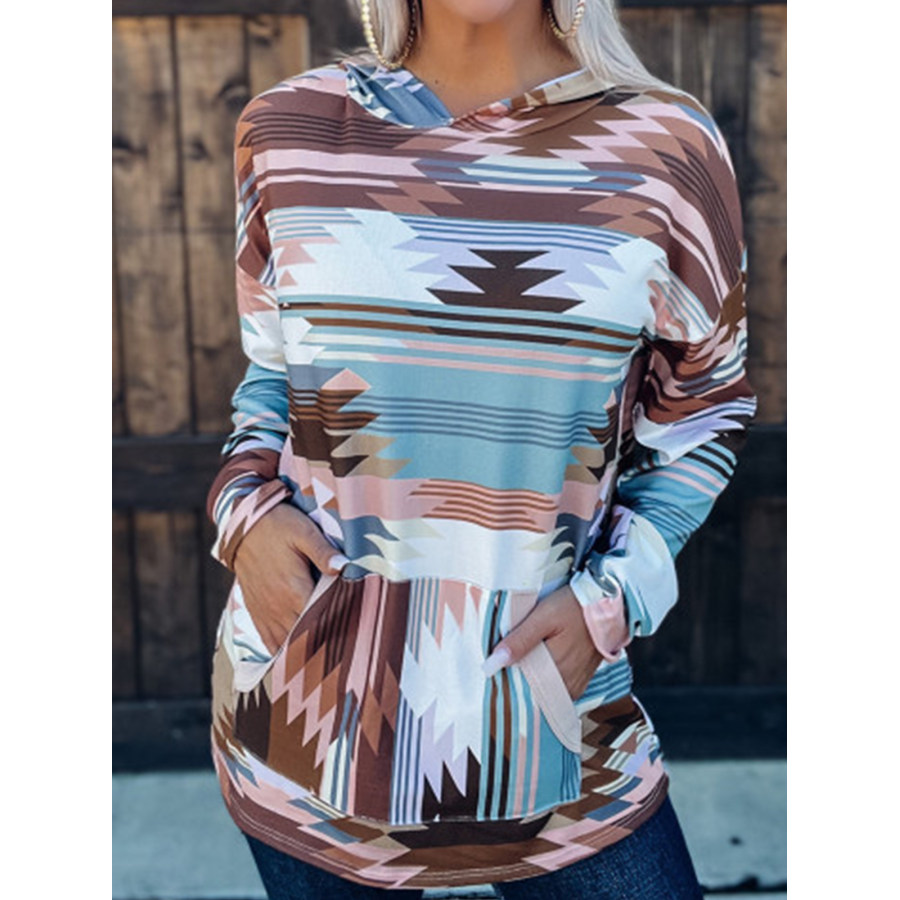 

Women's Retro Geometric Print Round Neck Thickened Hooded Pullover Bohemian Print Sweater