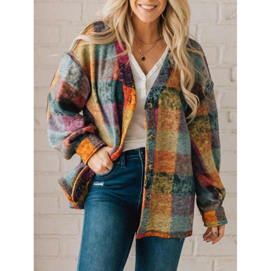 Women's Fleece Thermal Coat Western Multicolor Plaid Loose Jacket