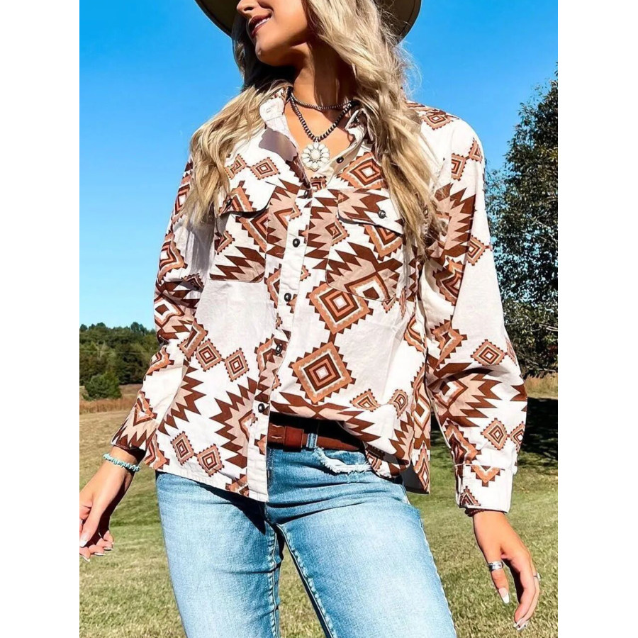 Women's Vintage Ethnic Rhombus Print Shirt