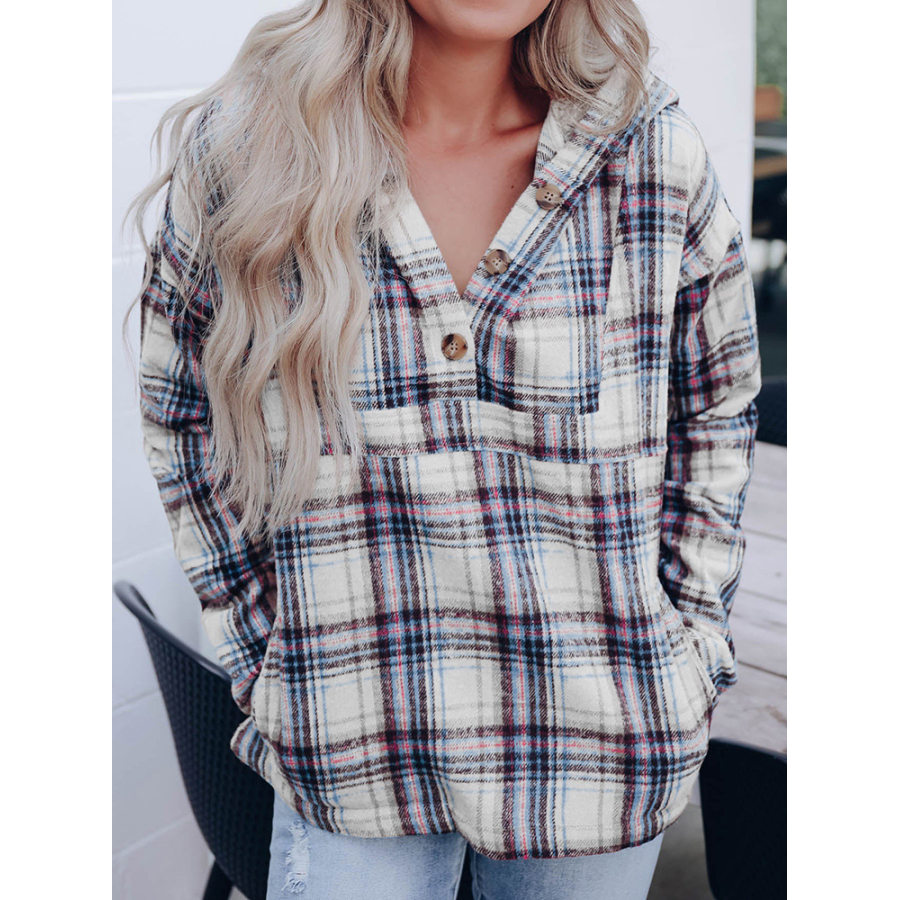 Women's Vintage Plaid Print Hooded Pocket Sweatshirt