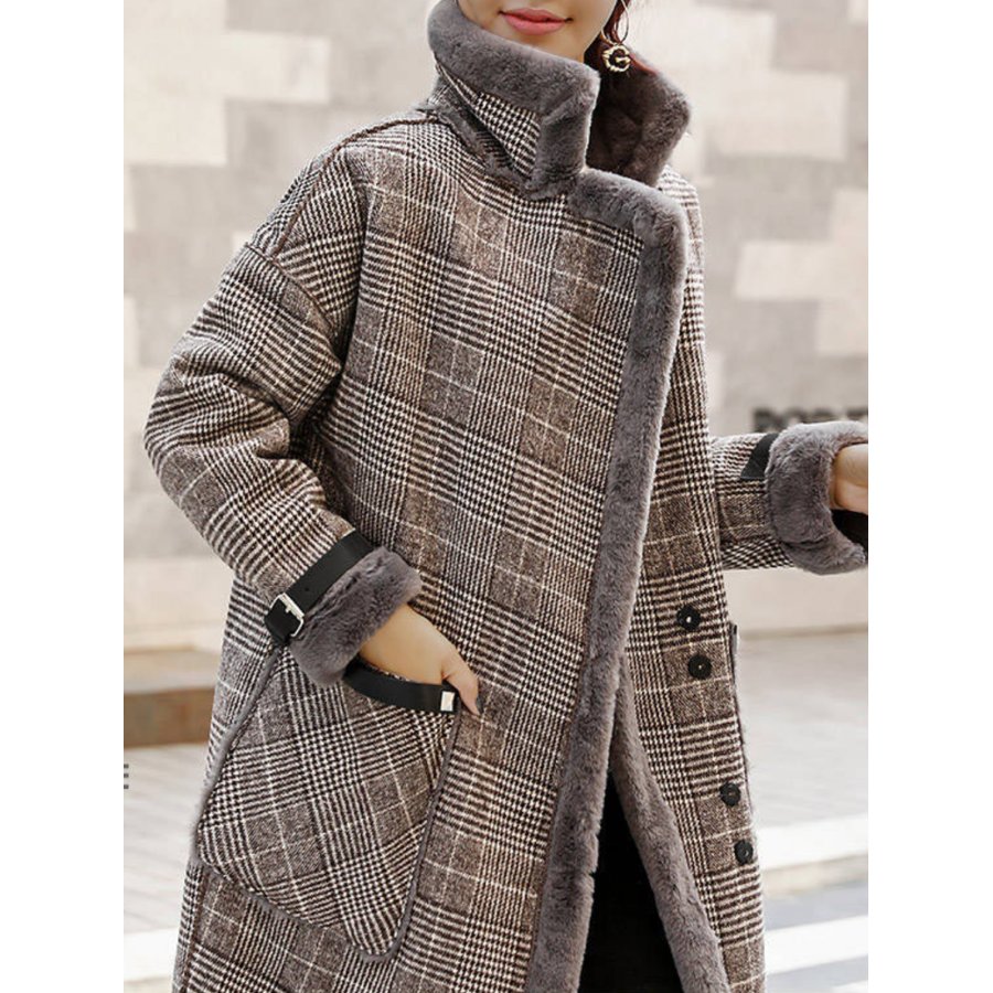 

Women's Tweed Retro Plaid Thick Mid-length Woolen Coat