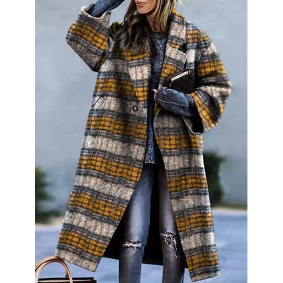 

Women's Retro Plaid Printed Thick Mid-Length Woolen Coat