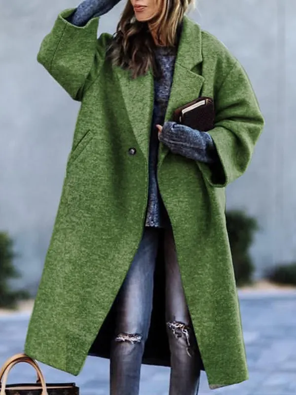 Women's Solid Color Mid-length Woolen Coat - Viewbena.com 