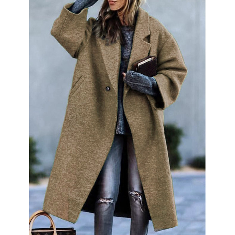 

Women's Solid Color Mid-length Woolen Tweed Coat