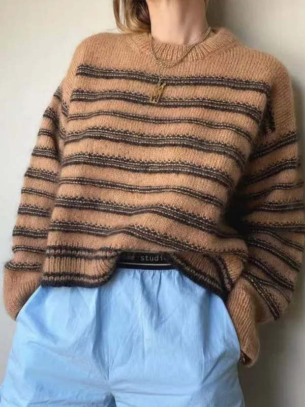 Vintage Striped Knitted Sweater - Realyiyi.com 