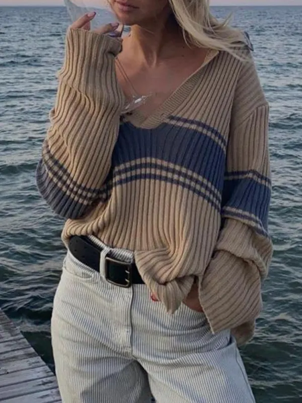 Vintage Striped Knitted Sweater - Viewbena.com 