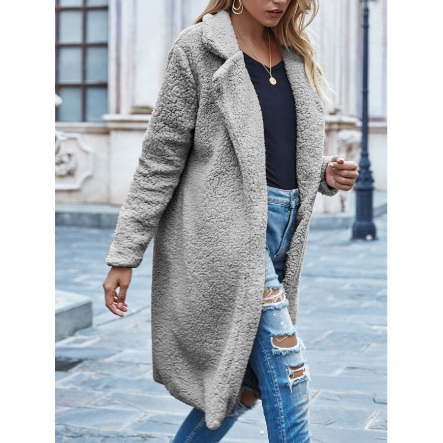 

Cappotto Da Donna In Tinta Unita A Maniche Lunghe Con Risvolto Ampio Sherpa