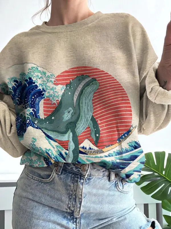 Great Wave Whale Japanese Art Painting Print Sweatshirt - Cominbuy.com 