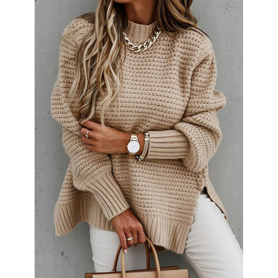 

Women's Solid Color Loose Knitted Casual Side Slit Sweater