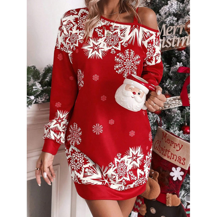 

Robe De Noël à épaules Dénudées Et Imprimé Flocon De Neige Pour Femme