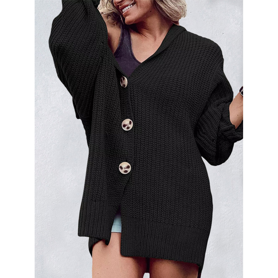 

Women's Solid Color Lapel Pocket Knitted Cardigan Buttoned Mid-length Coat