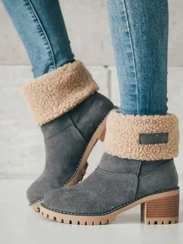 Women's Brushed Large Size Plus Fleece High Heel Mid-calf Boots - Viewbena.com 