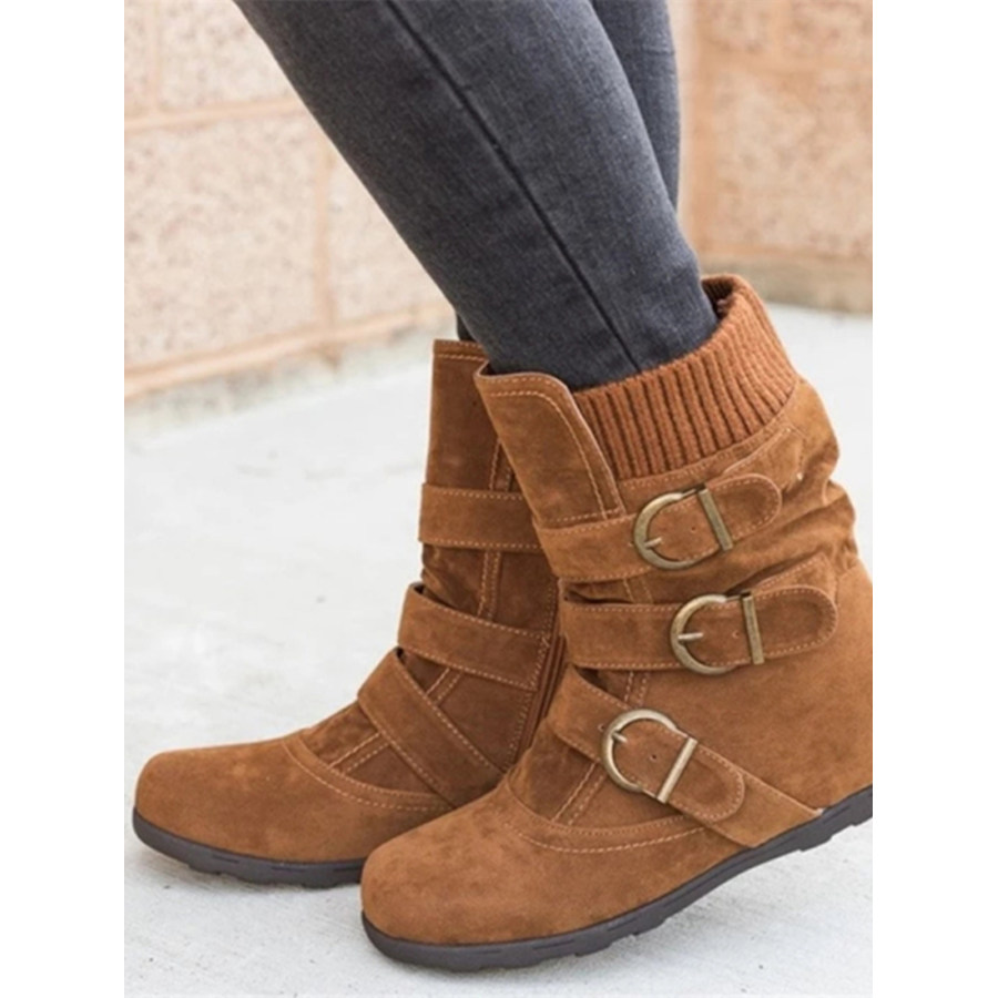 

Women's Round Toe Flat Bottom Large Size Mid-calf Boots