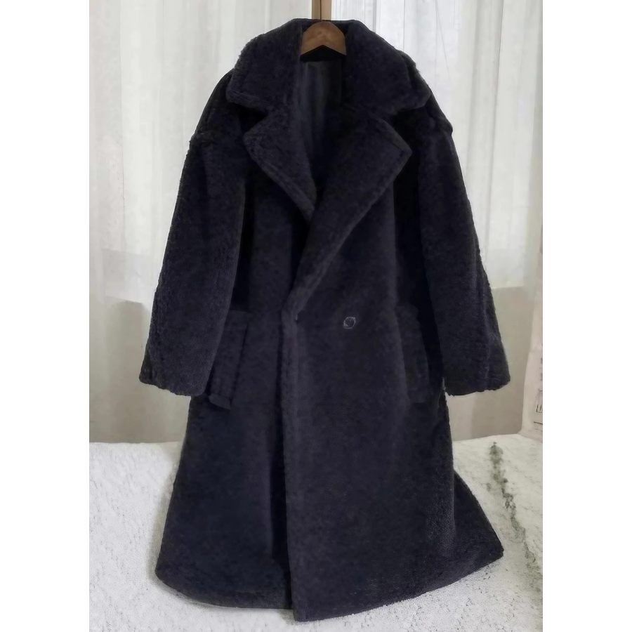 

Женское однотонное свободное длинное пальто из овечьей шерсти в стиле ретро