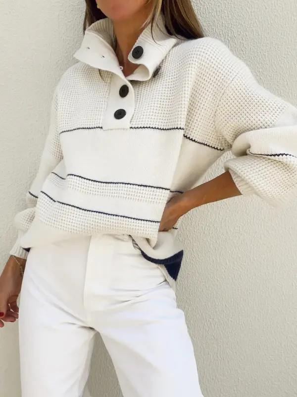 Women's Open Collar Button Up Casual Sweater - Viewbena.com 