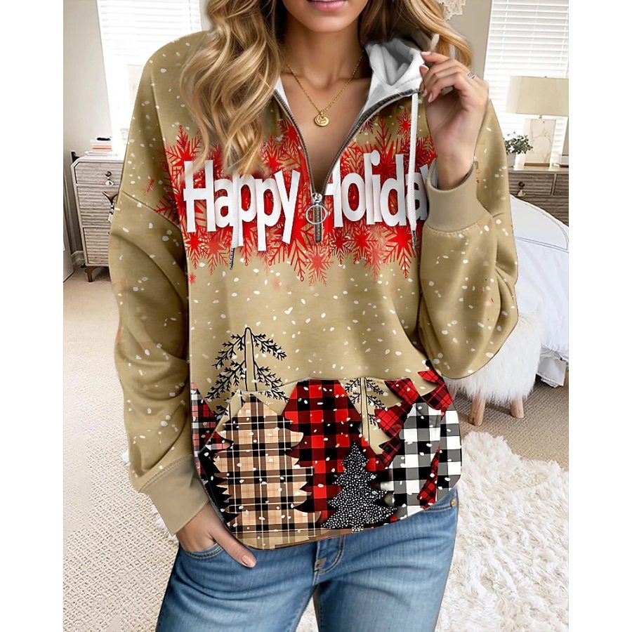 

Damen-Sweatshirt Mit Reißverschluss Und Kapuze Im Retro-Weihnachtsdruck