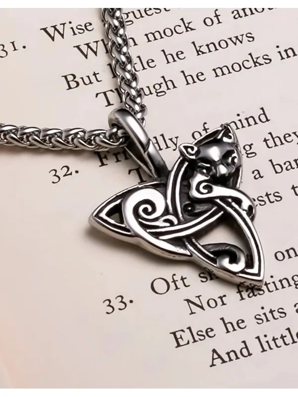 Viking Trinity Freya's Cat Stainless Steel Pendant Necklace - Machoup.com 