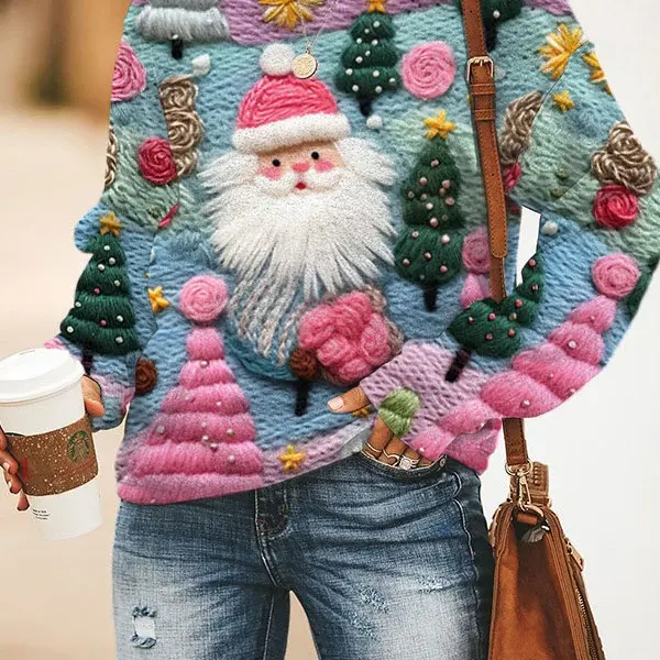 Women's Pink Santa Print Sweatshirt Christmas Jumper - Cotosen.com
