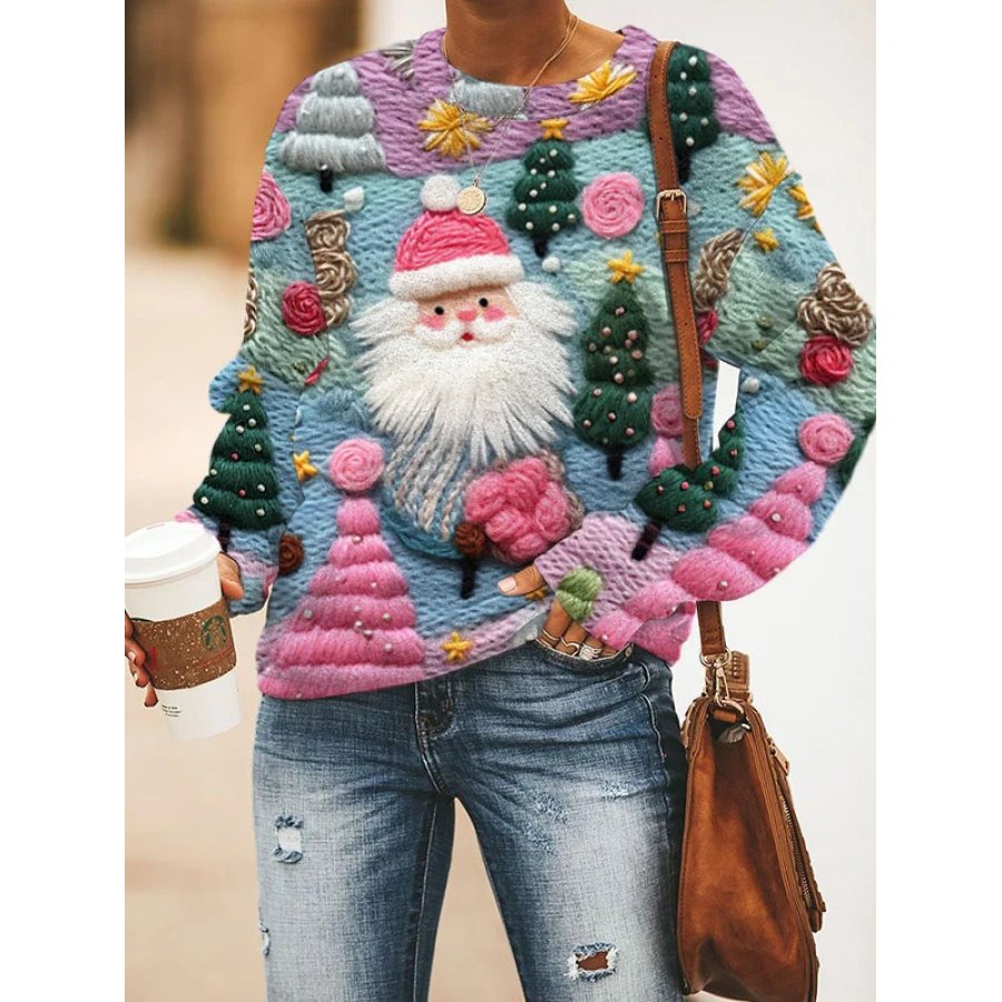 

Damen-Sweatshirt Mit Weihnachtsmann-Print In Rosa Weihnachtspullover