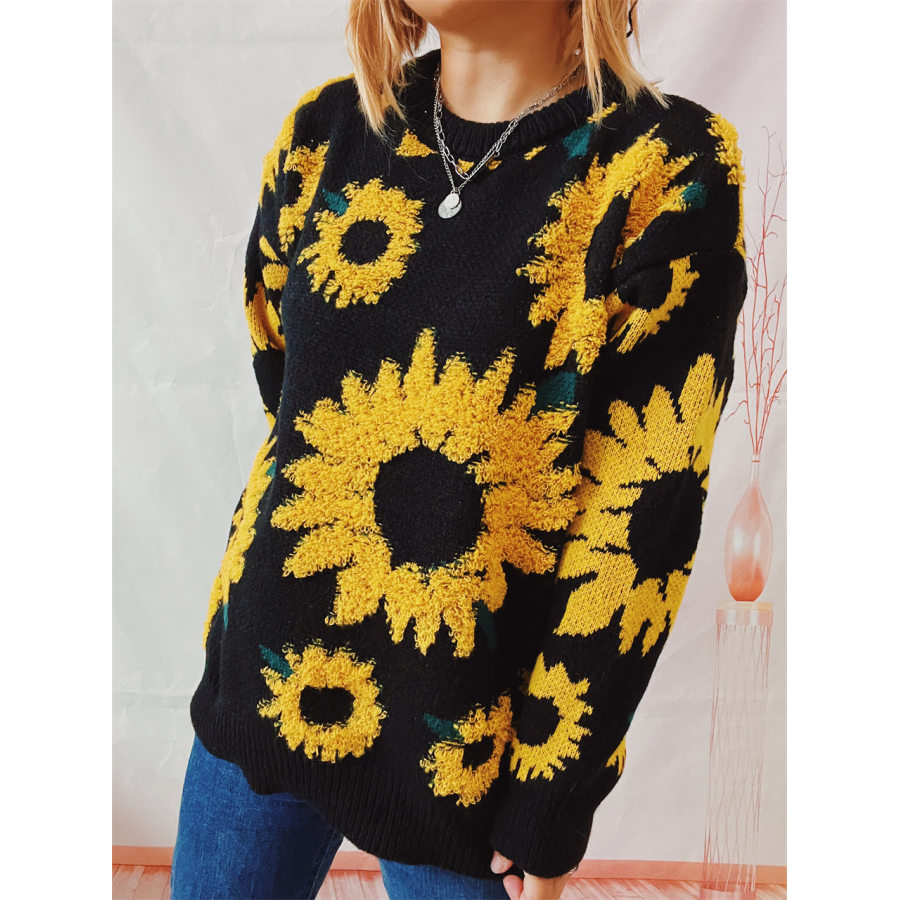 

Pull Tricoté à Manches Longues Et Col Rond En Jacquard Tournesol Pour Femme