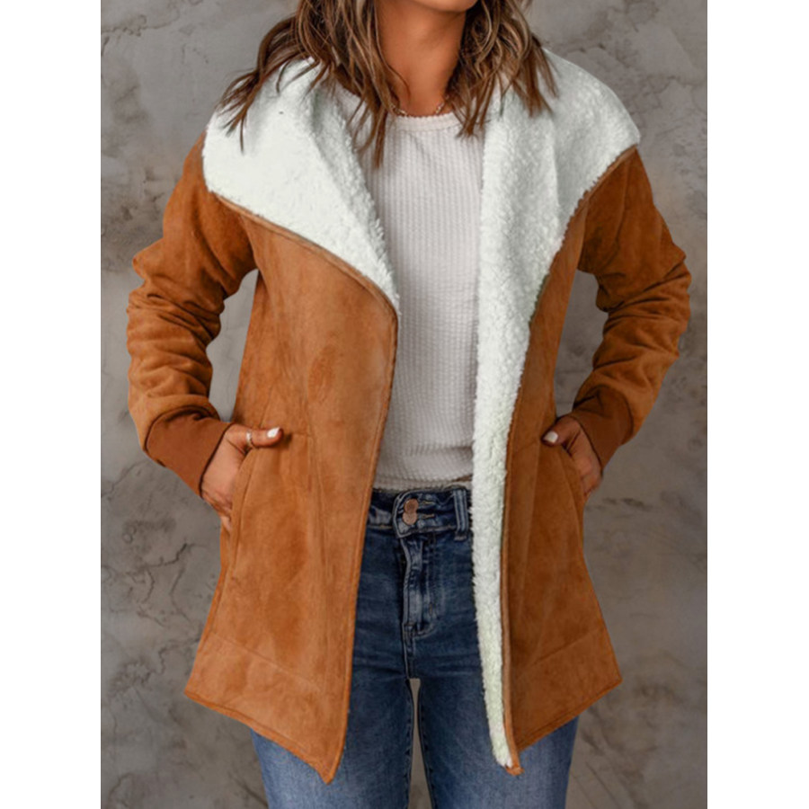 

Manteau Cardigan Rétro à Revers En Daim Polaire Avec Poche Chaude Pour Femme