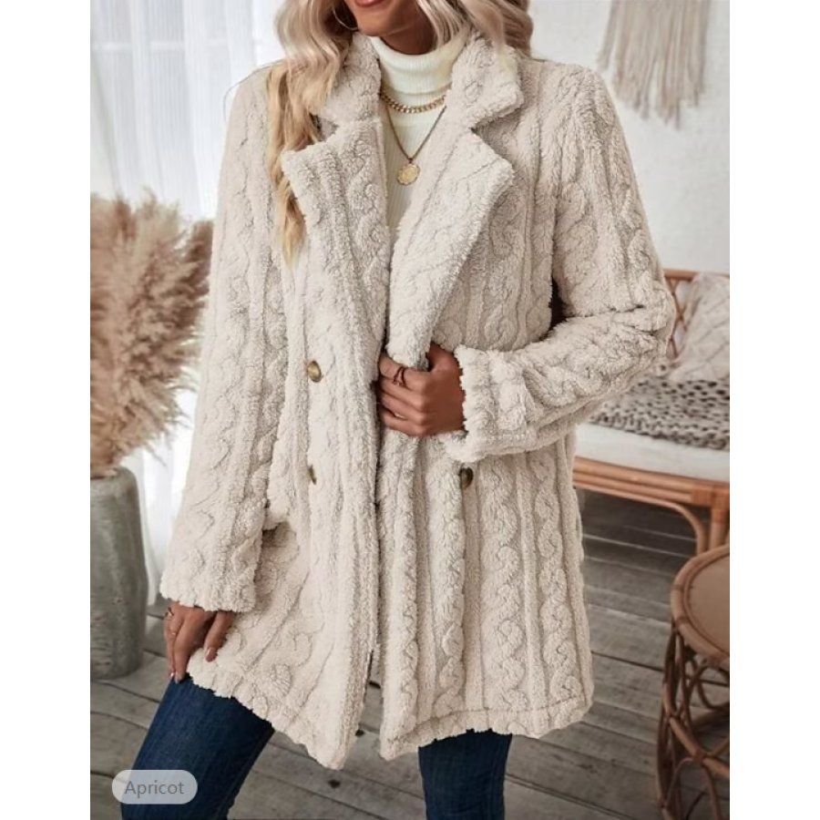 

Women's Solid Color Jacquard Wool Cardigan Button Long Sleeve Coat