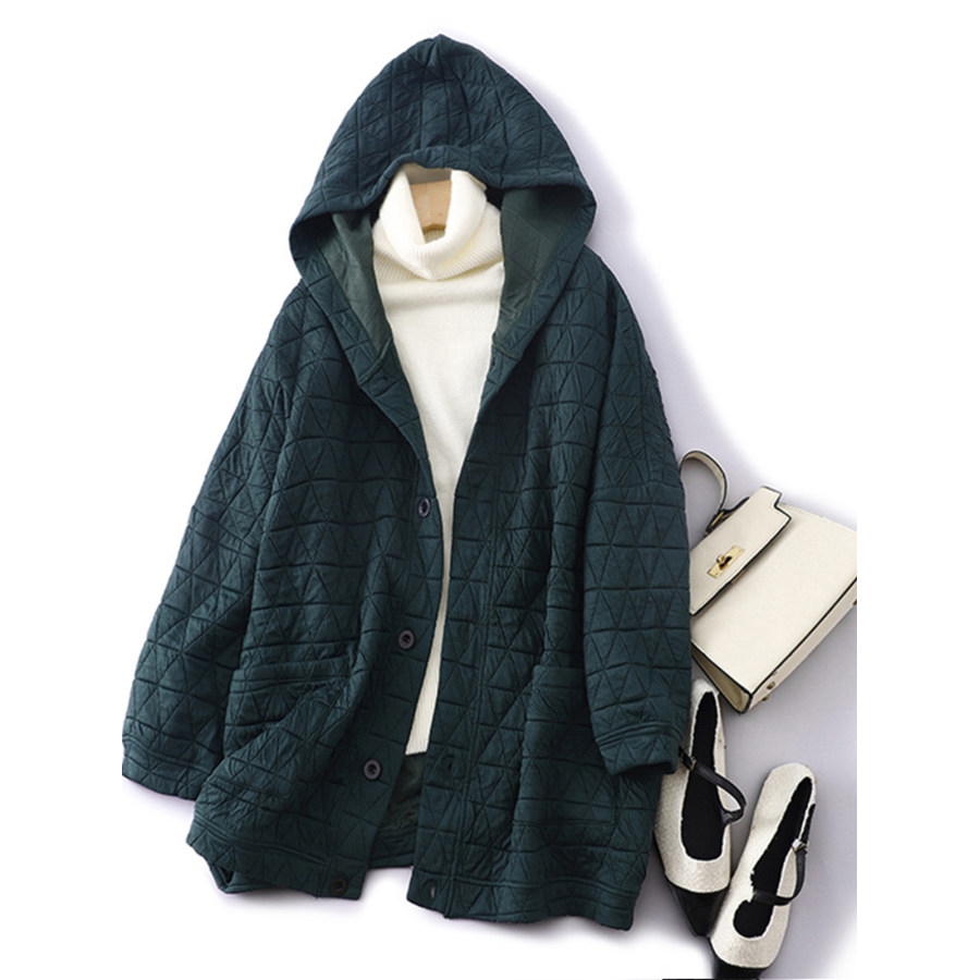 

Women's Pocket Hooded Mid-length Cotton Coat