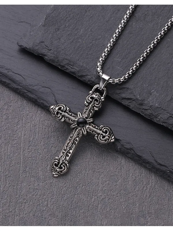 Jacquard Cross Pearl Necklace - Machoup.com 