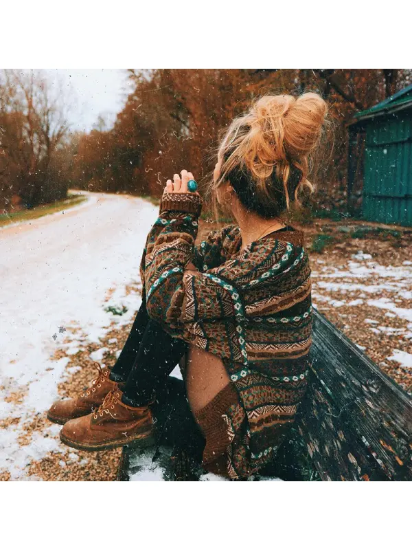 Women's Vintage Textured Oversized Sweater - Machoup.com 