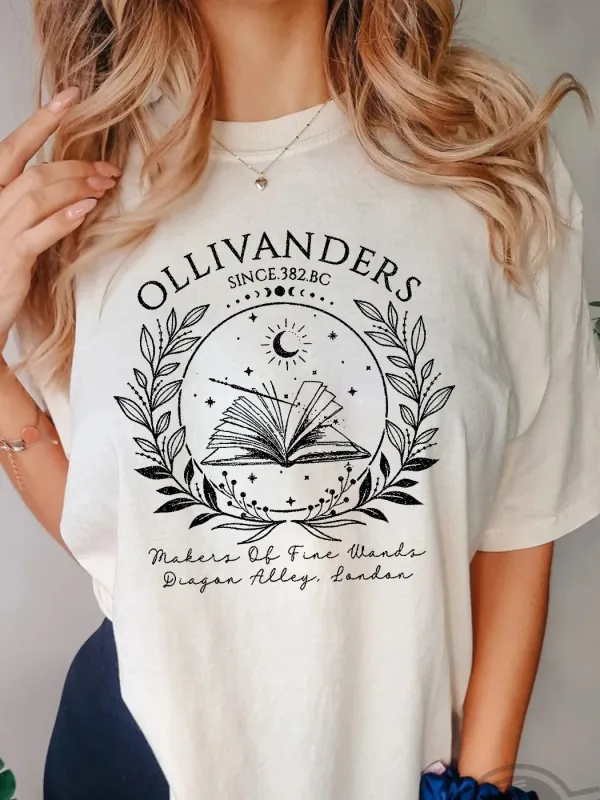 Ollivanders Wand Shop, Wizard Book Shop Tshirt - Spiretime.com 