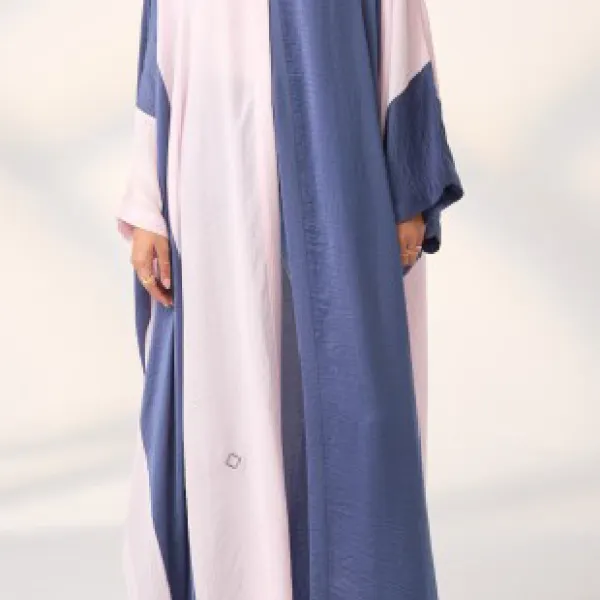 Cotton And Linen Stitching Cardigan Abaya - Suyuse.com 