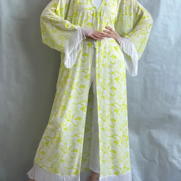 Stylish Floral Tassel Dress Robe - Mosaicnew.com 
