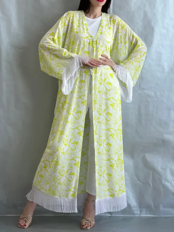 Stylish Floral Tassel Dress Robe - Indyray.com 