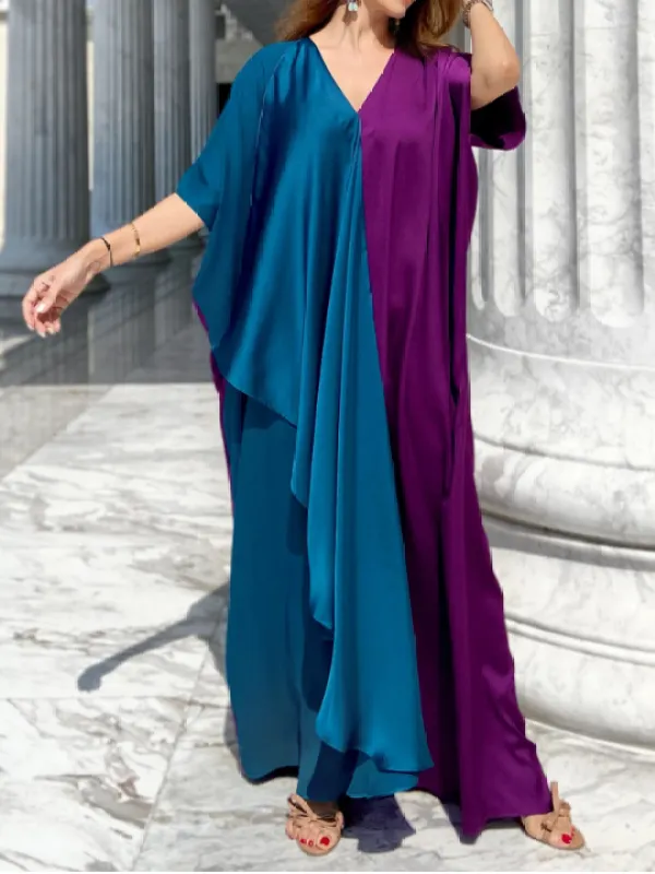 High Fashion Satin Color Block Dress Robe - Indyray.com 