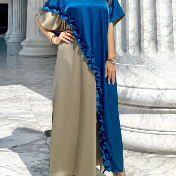 High Fashion Satin Color Block Dress Robe - Mosaicnew.com 